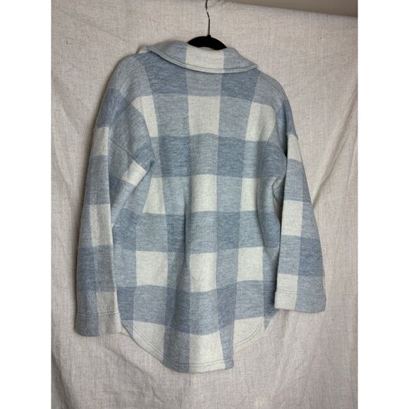 Madewell Boiled Wool Half Zip Popover Sweater Buffalo Check Heather Cream Sz.L - Picture 6 of 12